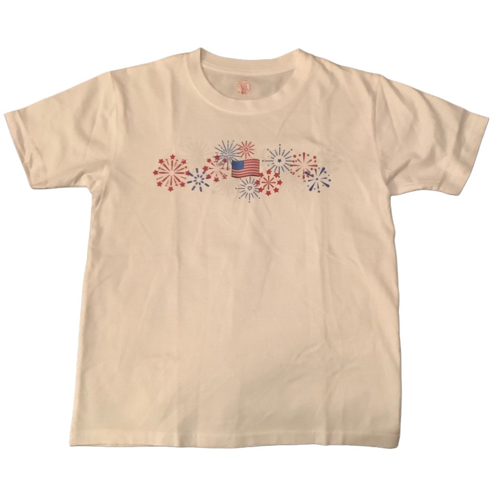 Kids' Cream T-Shirt with Patriotic Firework Design